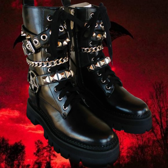 KILLSTAR 7 NEW BLACK BOOTS w BOX strap chains studs goth Christmas holiday witch